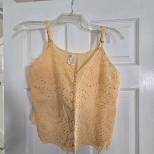 Japna Butter Yellow Eyelet Button-Front Camisole Medium